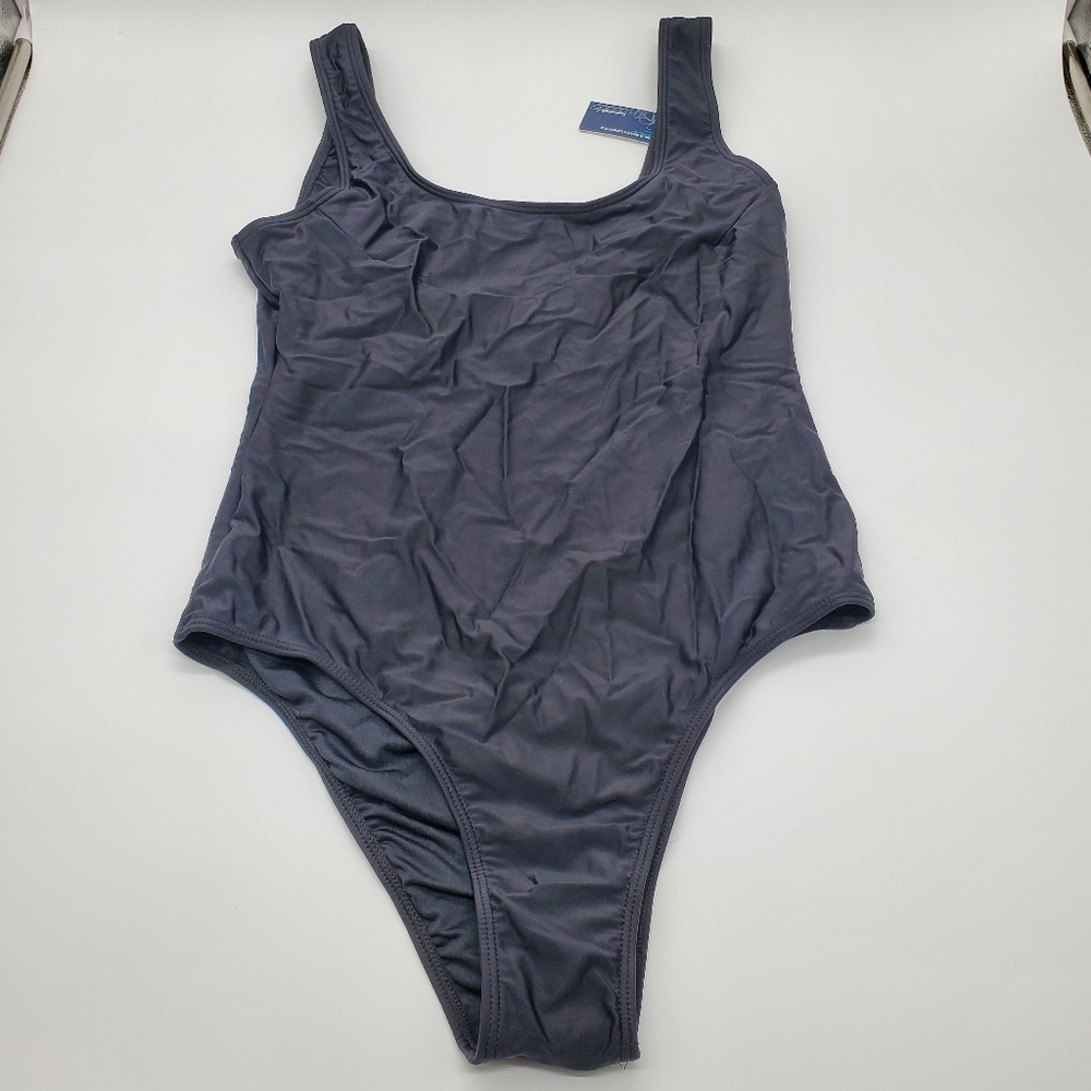 ☆ Summer Mae NWT One Piece Scoop Neck Tank Swim Suit Size Large Black
